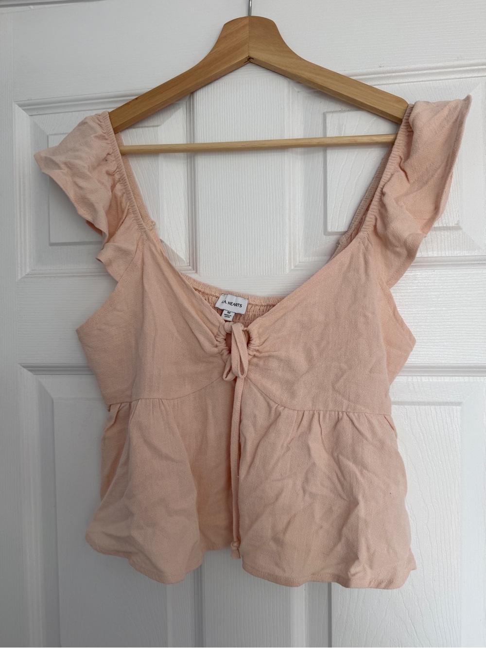 La Hearts Peach Tie-Front Ruffled Crop Top